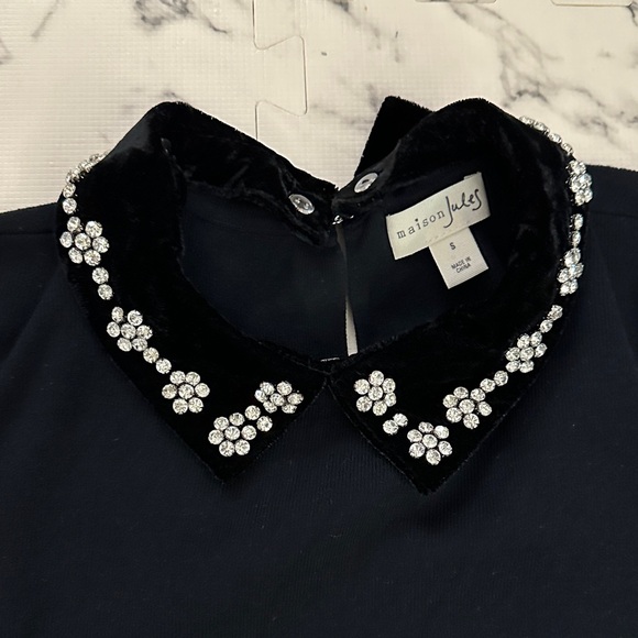 Maison Jules Black Long Sleeve Top with Detachable Jewel Collar - Picture 3 of 6